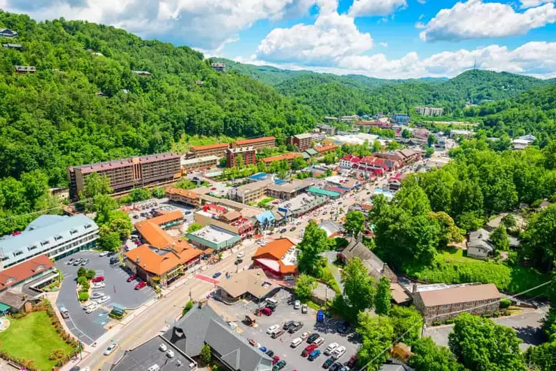 aerial view of gatlinburg during summer