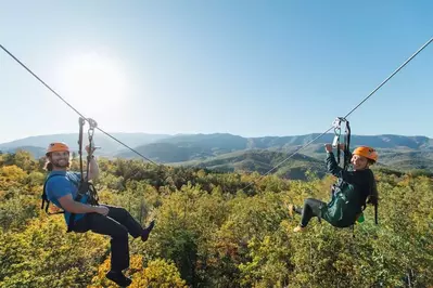 people ziplining in the smoky mountains