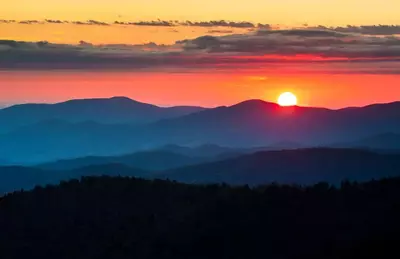 Sunrise over the Smoky Mountains in Gatlinburg, TN one of the top small cities in America