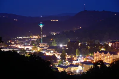 downtown Gatlinburg lit up at night