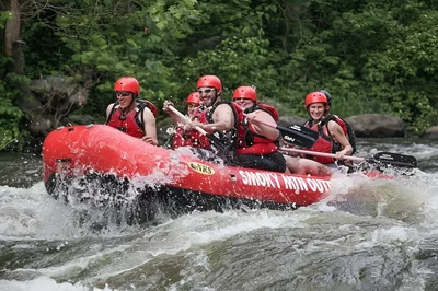 rafters going through a rapid on the Pigeon River