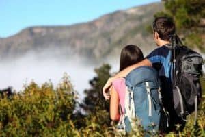 couple looking out at mountains