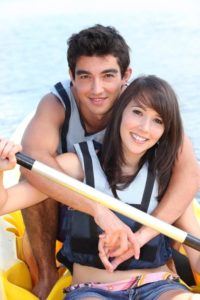 Young couple in a paddle boat