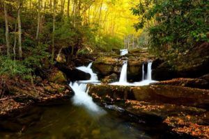 waterfall seen during fall Smoky Mountain hiking tours