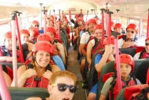 Friends riding the bus at Smoky Mountain Outdoors.