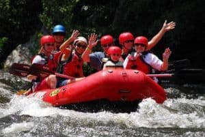Large group whitewater rafting near Gatlinburg with Smoky Mountain Outdoors