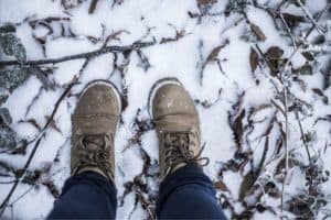 Hiking boots in the snow