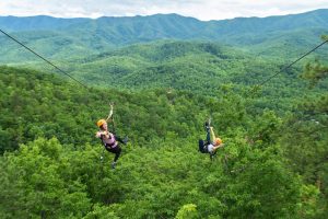 two girls on mountaintop zipline tour