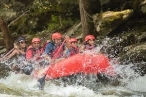 people enjoying their rafting trip in the smoky mountains