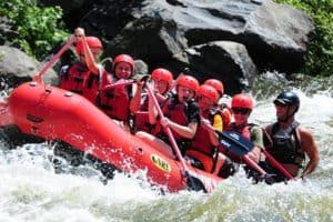 people rafting on a river