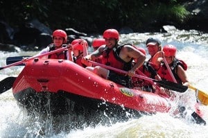 white water rafting with happy group