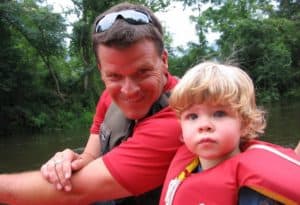 father and son rafting