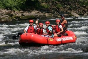 rafters waving at the camera