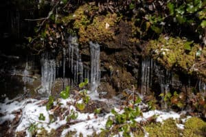 frozen icicles along Alum Cave Trail in the Smoky Mountains