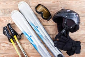 ski equipment on a table