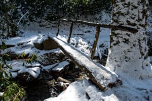 snow on a hiking trail in the Smoky Mountains