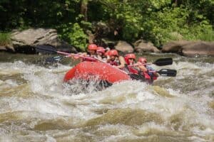 raft going through a rapid on the Pigeon River 