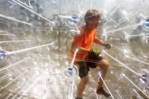 kid zorbing at Outdoor Gravity Park