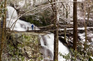 Laurel Falls Trail during winter with snow