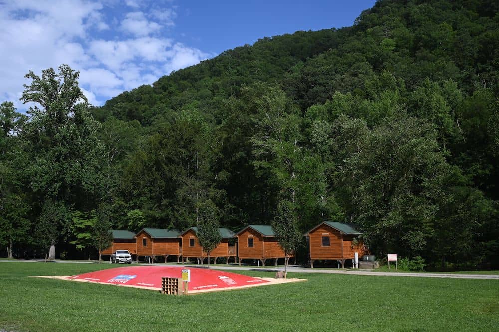 jumping pillow and cabins at Pigeon River Campground