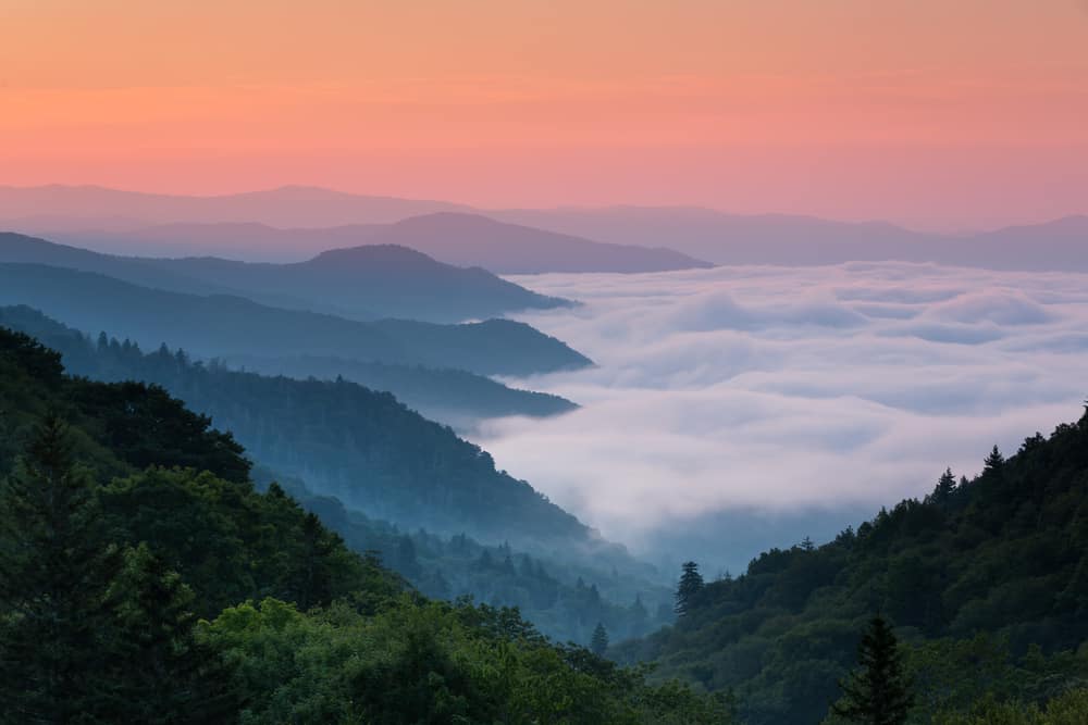 smoky mountains at sunset