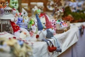 craft show booth with handmade gnomes